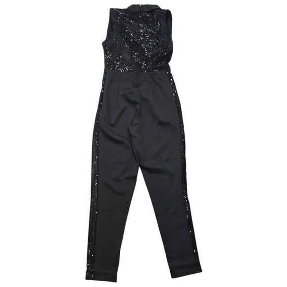 Venus Sequin Detail Tuxedo Jumpsuit Women's Medium Black Sleeveless Cocktail - Picture 6 of 8